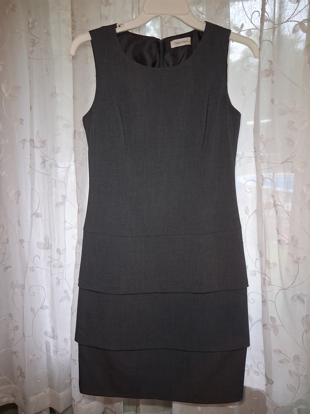 Calvin Klein Sleeveless Tiered Sheath Dress in Charcoal